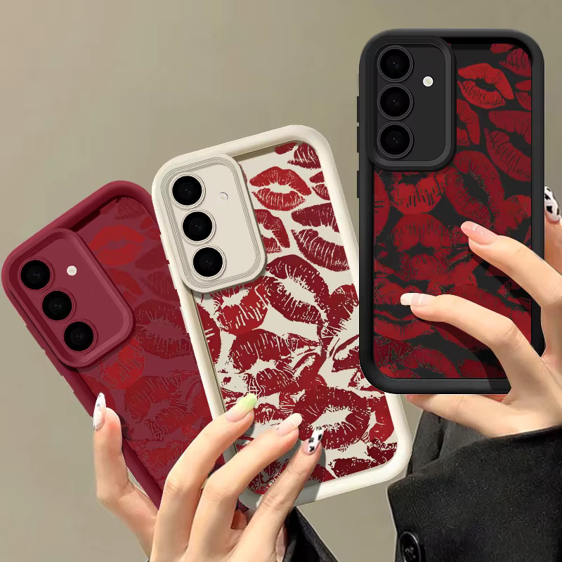 Handyhülle mit rotem Lippenmuster für Samsung Galaxy S25 S24 S23 S22 Ultra Plus FE A56 A55 A54 A37 A27 A17 A16 A15 in Rot und Weiß - Bild 1