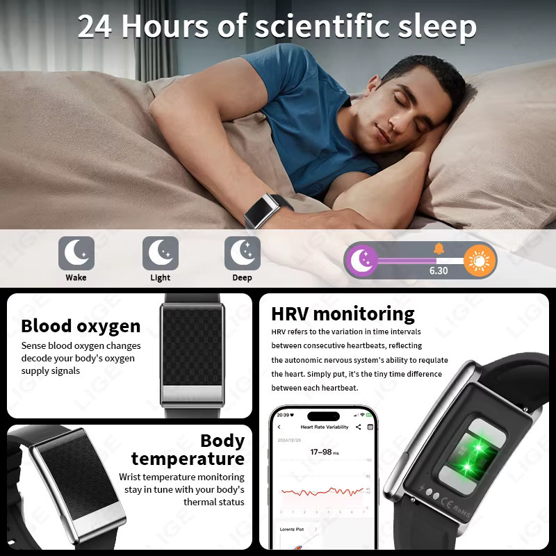 LIGE Smartwatch mit EKG-Gesundheitsanalyse und Schlafmonitor, Fitness-Tracker in Schwarz - Bild 3