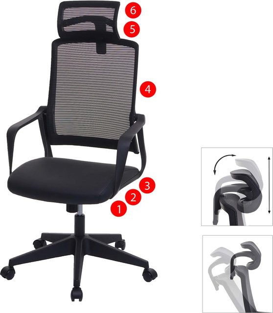 Ergonomischer Bürostuhl MCW J52 mit Kopfstütze und Armlehnen aus Kunstleder, Schwarz, B/T/H: 64 x 66 x 128 cm - Bild 1