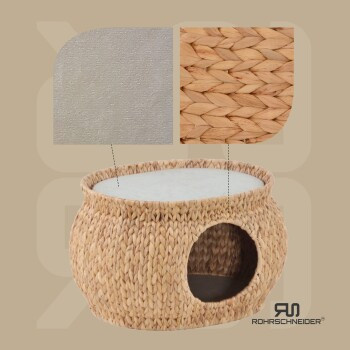 Rohrschneider Katzenhöhle aus Wasserhyazinthe in Beige, ovale Katzenhöhle im Boho-Design - Bild 2