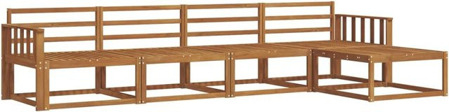 vidaXL Outdoor-Sofagarnitur aus Massivholz Akazie in Braun, 5-teiliges L-Shape Set mit Hocker und Armlehnen - Bild 1