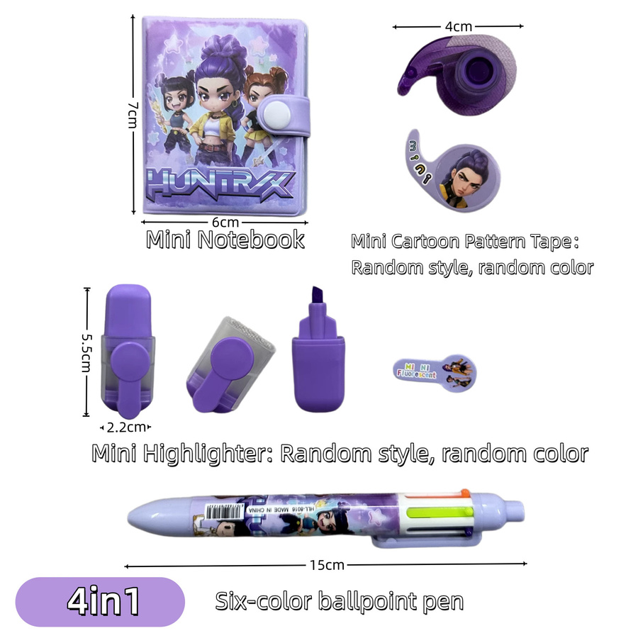 Bandai Anime Girls Lumi Mila Zoi Hunters Schreibwarenset 4in1 mit 6-Farben-Kugelschreiber, Mini-Notizbuch, Textmarker und Klebeband - Bild 1