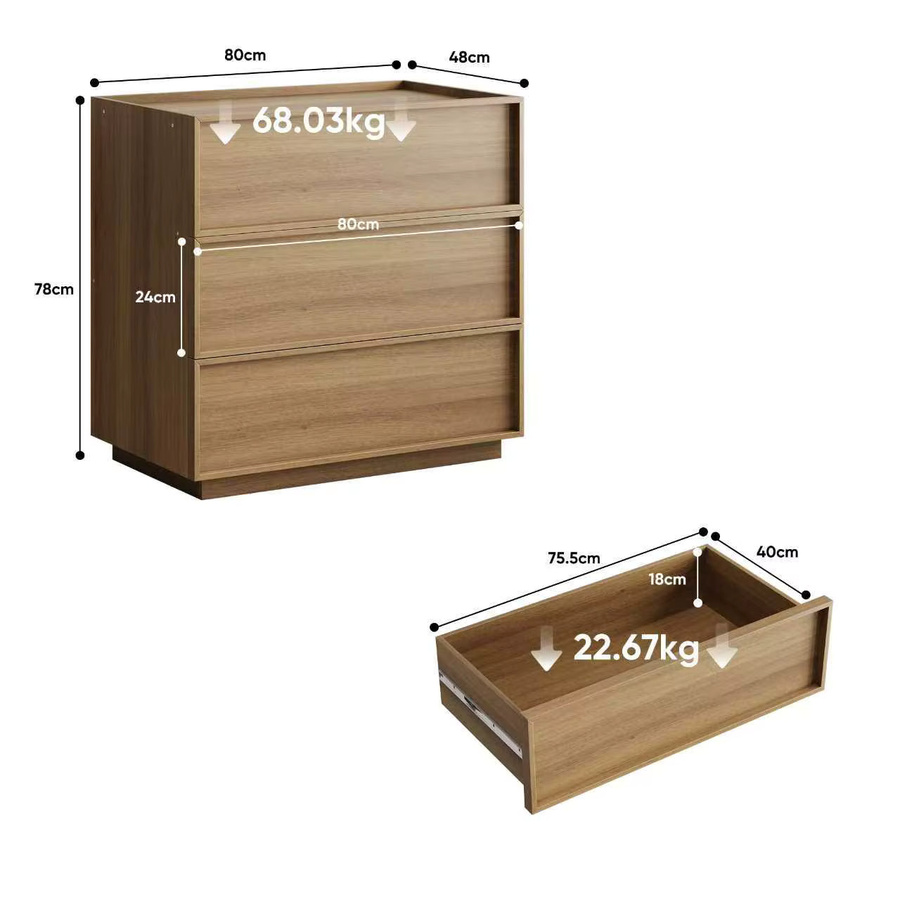 Svintora Moderner minimalistischer Aufbewahrungsschrank aus Holz in Braun mit 3 Schubladen - Bild 2