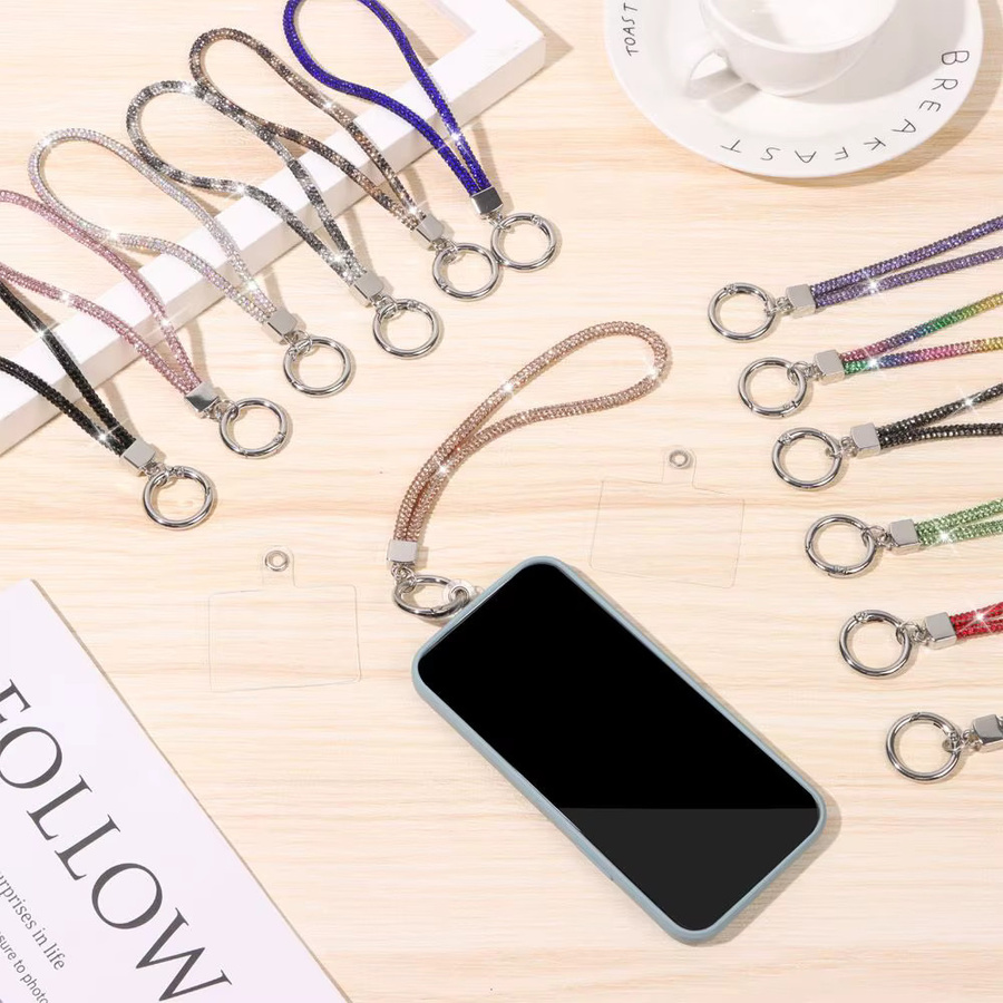 Glitzer Strass Telefon Lanyard mit Kristall-Design als Anti-Lost Handgelenkband für dein Smartphone oder Schlüsselbund, Länge: 24 cm, Farben: Weiß und Multicolour - Bild 1