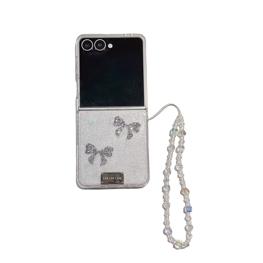 Transparente Koreanische Glitter Handyhülle mit Bogen-Design und Kette für Samsung Galaxy Z Flip 7, Z Flip 6 und Z Flip 5 in Beige - Bild 5