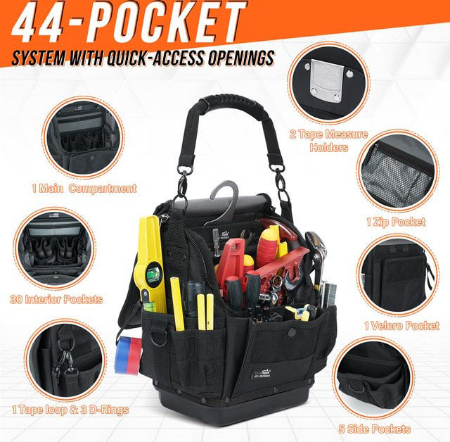 Pro Pac Elektriker-Werkzeugtasche mit 44 Taschen in Schwarz - Bild 1