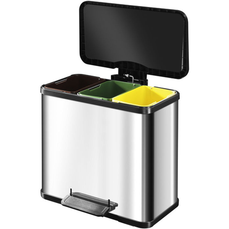 Hailo Öko trio plus L Tretabfalltrenner aus Edelstahl und Kunststoff in Silber, 3 x 9 l, B: 47,0 cm, H: 43,0 cm, T: 34,0 cm - Bild 5