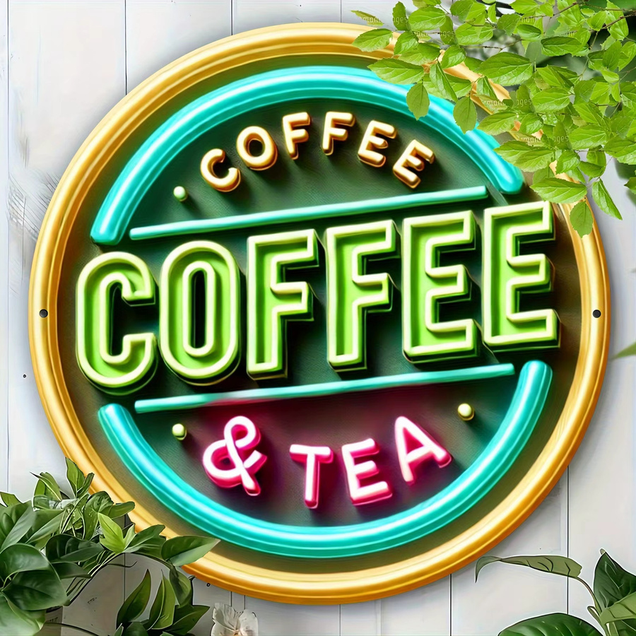 Potdemiel Vintage-Metallschild Coffee & Tea, runde Aluminium-Wanddekoration in Multicolour, Durchmesser: 20,32 cm - Bild 5