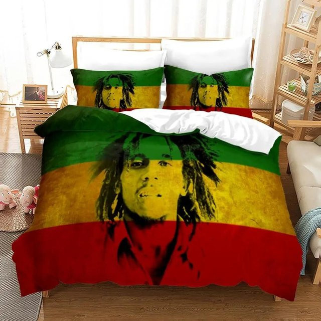 Bob Marley Bettwäsche-Set mit Motiv Musiklegende Jamaika, Material Mikrofaser, Mehrfarbig, B/H: 140 x 210 cm - Bild 1