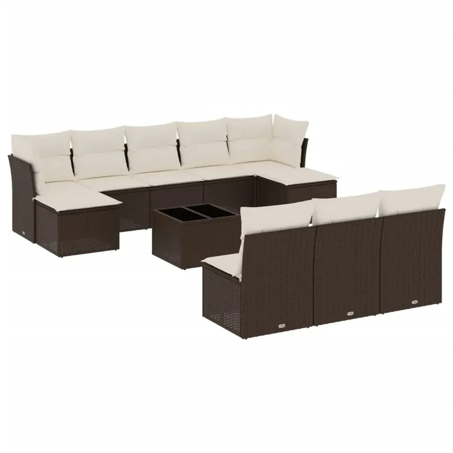vidaXL 11-teilige Garten-Sofagarnitur in U-Form aus braunem Polyrattan mit UV-beständigen Kissen und Metallrahmen - Bild 2