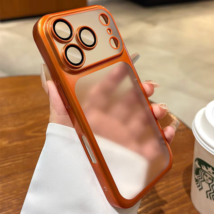 Luxuriöse matte Handyhülle für iPhone 12 bis 17 Pro Max Plus, stoßfeste transparente Schutzhülle aus hartem PC in Gold und Orange - Bild 2