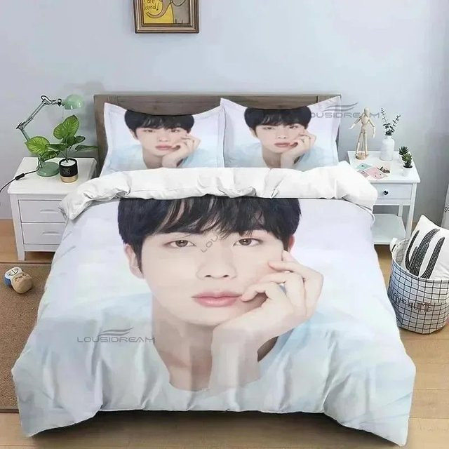 Bettwäscheset Lodestar mit 3D-Druck Motiv Koreanische Boygroup, Weiß, Material: Mikrofaser Polyester, Inhalt: 1 Bettbezug und 2 Kissenbezüge, Breite: 133 cm, Länge: 70 cm - Bild 1