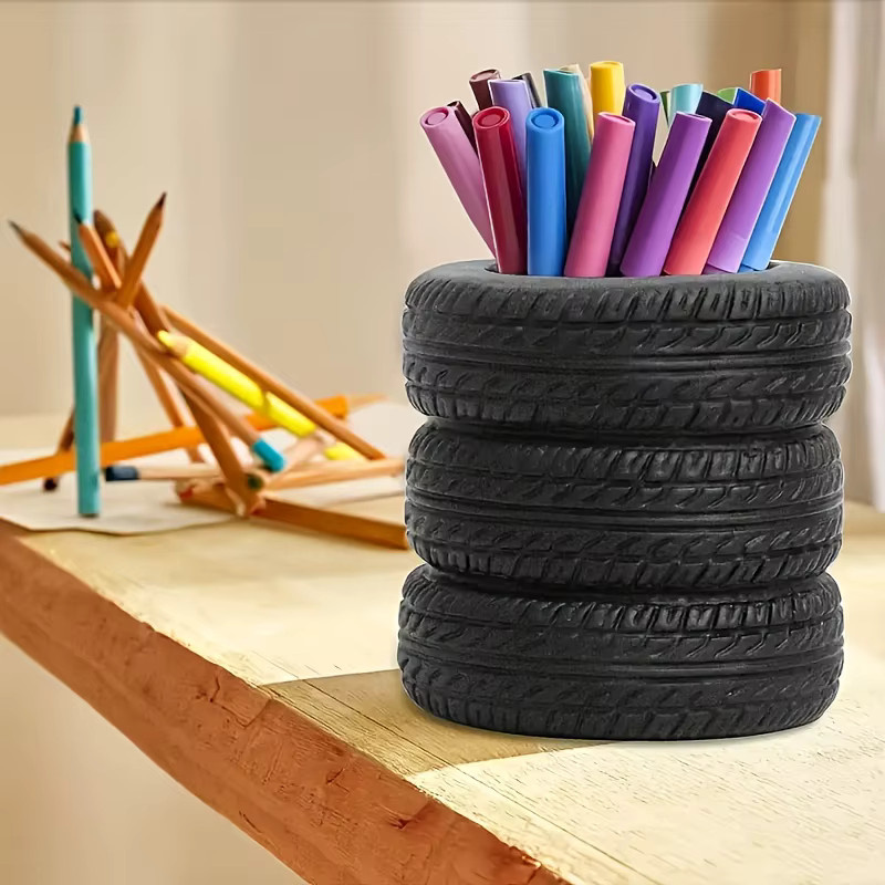 Kreativer Reifen-Stifthalter aus Kunststoff in Schwarz als Schreibtisch-Organizer für Schule und Büro - Bild 3
