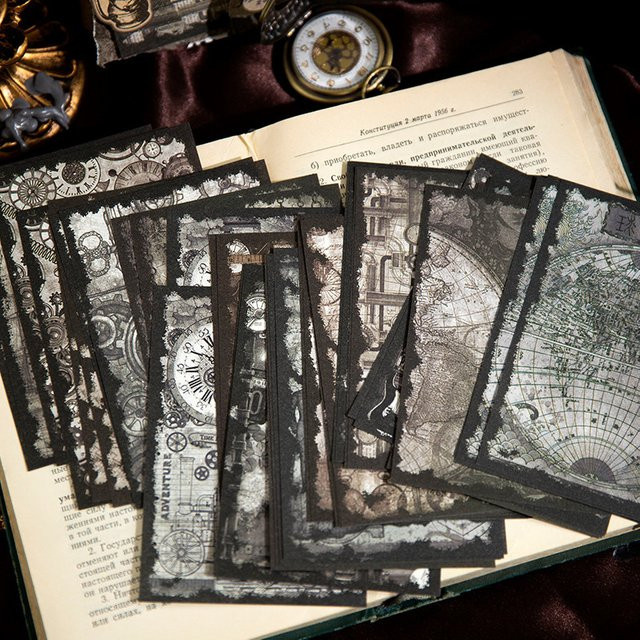 40-teiliges Retro-Dark-Style Materialpapier Set in Schwarz für Gothic Mystery Journal Deko - Bild 1