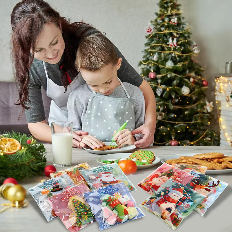 100 Stück Selbstklebende Cartoon Weihnachts Geschenkverpackung OPP Taschen für Süßigkeiten und Cookies zur Partydekoration - Bild 3