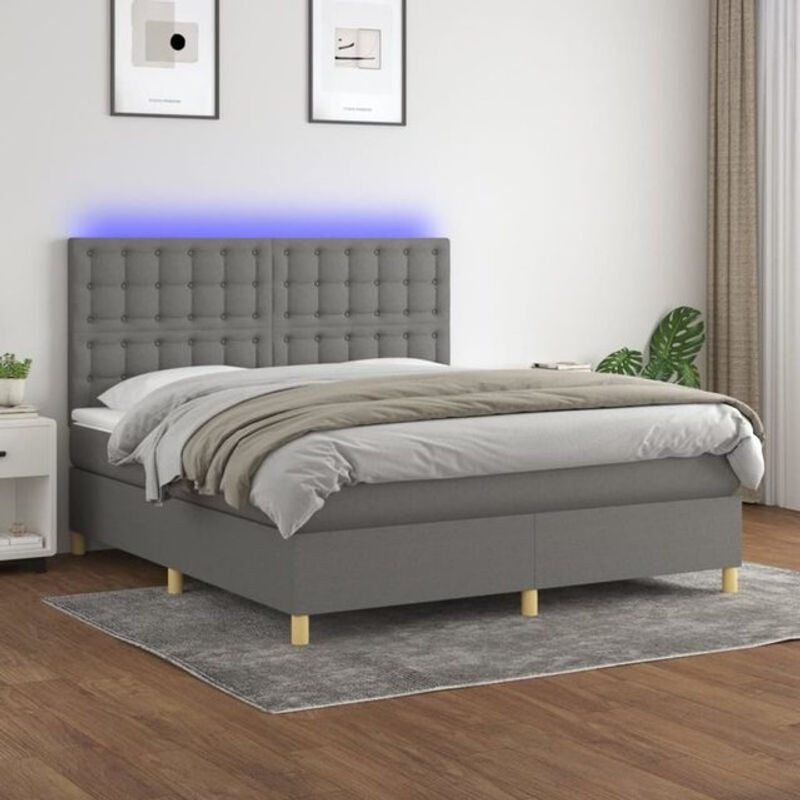 vidaxl Boxspringbett mit Matratze und LED in Grau Anthrazit aus Stoff B/T/H: 160 x 200 x 128 cm - Bild 1
