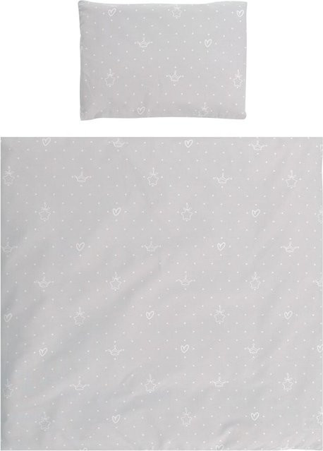 Lorelli Babybettwäsche-Set Eva 5-teilig in Hellgrau mit Sternen und Punkten, Decke 75 x 75 cm, Kissen 29 x 42 cm - Bild 1