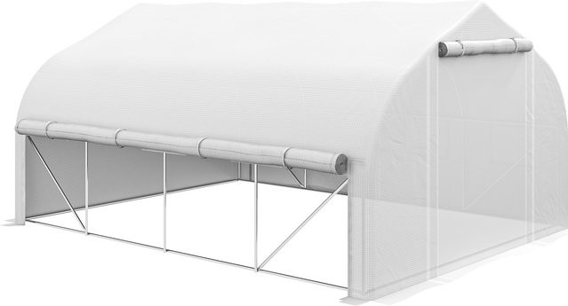 Outsunny Tunnel-Gewächshaus mit 12m² Fläche, B/T/H: 395 x 300 x 200 cm, weiß, mit Tür, 8 Fenstern und Moskitonetz für Gemüse und Obst - Bild 1