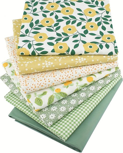 WENYUYA 7-teiliges Baumwollstoff-Set in Grün und Multicolour mit floralem Karomuster für Heimwerker-Projekte wie Bettwäsche und Aufnäher - Bild 1