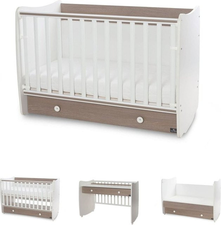 Lorelli Babybett Dream umbaubar als Kinderbett und Schaukelbett mit Schreibtisch, braun weiß, B/T/H: 140 x 70 cm