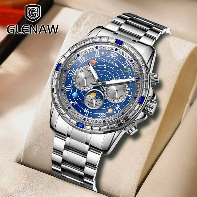 Glenaw Armbanduhr Automatik, Edelstahl, Roségold, Diamant, Herren - Bild 1