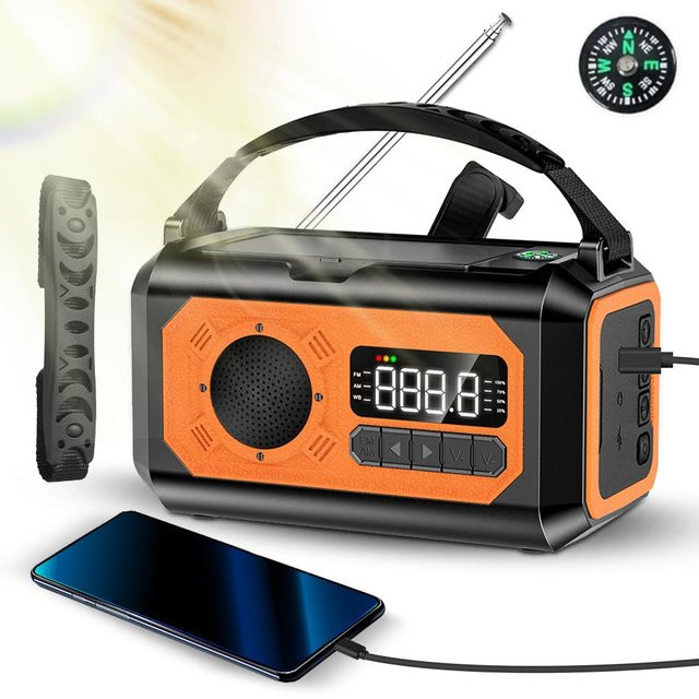 Honor Electronics Notfall-Wetterradio mit NOAA-Wetteralarm, Solar-Handkurbel und 12000 mAh Akku, tragbares AM/FM/WB Radio in Orange - Bild 1