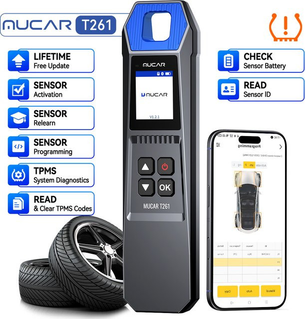 MUCAR T261 TPMS Autoreifen-Druckdiagnosegerät zur Sensor Aktivierung und Programmierung für 315MHz und 433MHz kompatibel mit Thinktool 689BT und 892BT - Bild 1