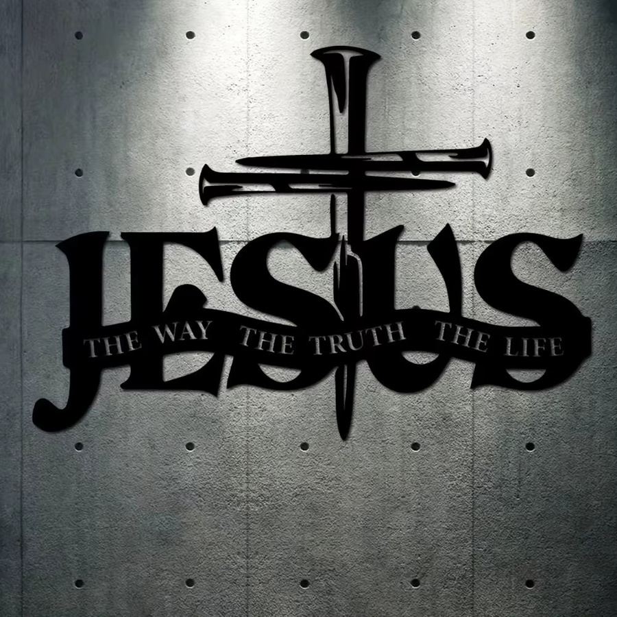 Religiöse Jesus Kreuz Wandkunst aus Metall in Schwarz mit Schrift als modernes Deko-Ornament von CIFBUY - Bild 4