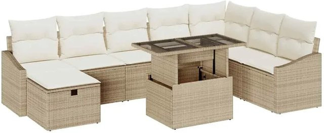 vidaXL Garten-Sofa-Set aus Poly Rattan in Beige mit 9 Teilen, inklusive Kissen und Stauraum - Bild 1