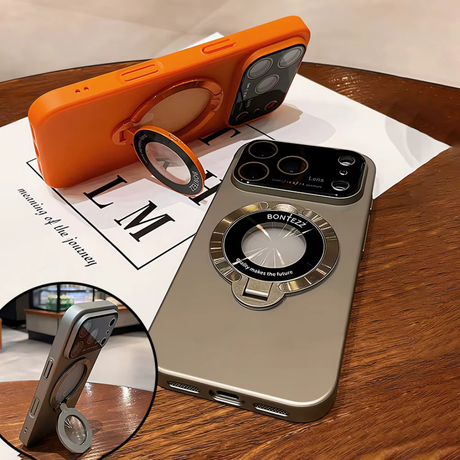 lolozzx Magnetische 2-in-1 Flip Hülle mit Fensterlinsenschutz für iPhone 11 bis 17 Pro Max in Gold und Orange - Bild 3