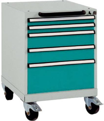 Manuflex BASETEC Schubfachschrank SP1123.5021 mobil, 5 Schubfächer, wasserblau RAL 5021, Stahl, rollbar und abschließbar - Bild 1