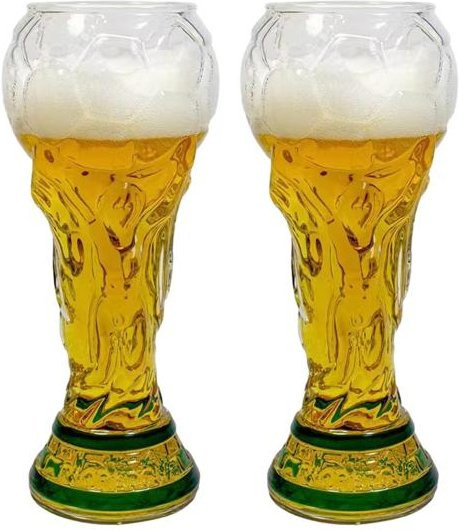 2er Set Fußball-Pokal Biergläser in Beige und Transparent mit 500 ml Fassungsvermögen - Bild 1
