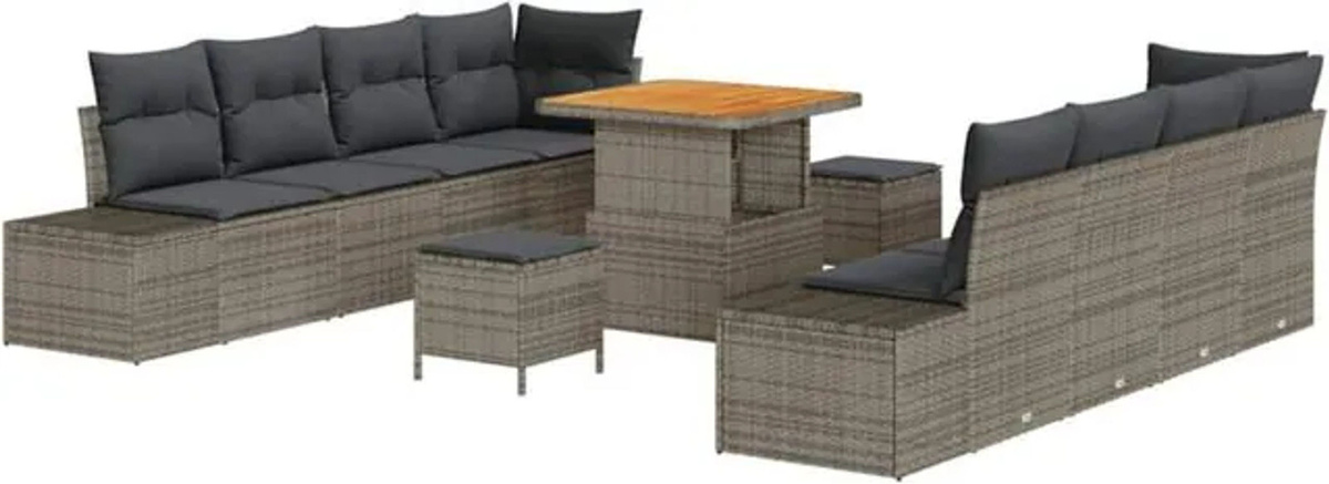vidaXL Garten-Sofa-Set aus Poly-Rattan mit 11 Kissen in Grau - Bild 1