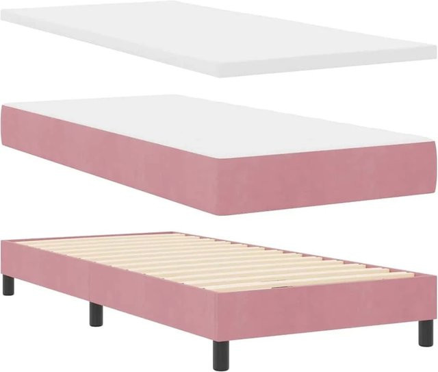 vidaXL LED Boxspringbett mit Matratze in Rosa, Samt, B/T/H: 90 x 200 cm - Bild 1