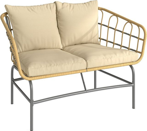 Outsunny 2-Sitzer Gartensofa aus Polyrattan in Braun mit beigen Kissen für Balkon und Terrasse