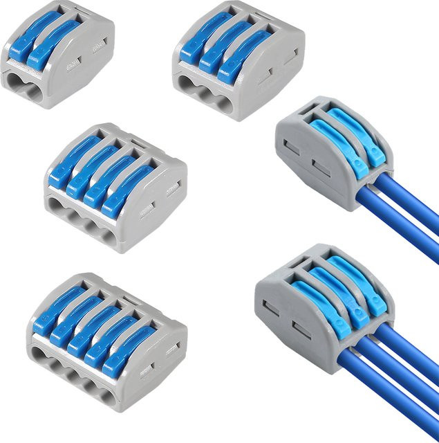 AOKIN Leiter-Kompaktdrahtverbinder Set mit 25 Stück, Schnellverbindungsklemmen für 2/3/4/5-Port, geeignet für 28–12 AWG Drähte - Bild 1