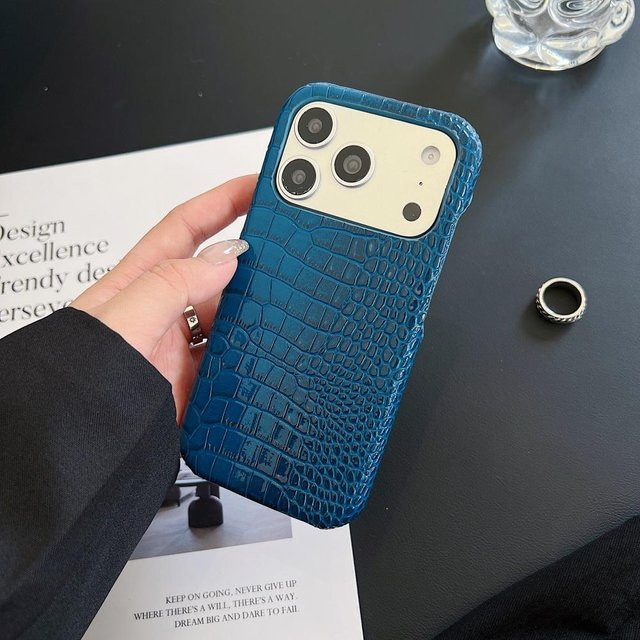 YULIN Schutzhülle aus glänzendem PU-Leder mit Krokodilmuster für iPhone 11 bis iPhone 17 Pro Max, Farbe: Blau - Bild 1