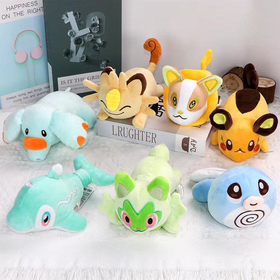 Bandai Pokémon Plüschtiere, Sprigatito, Piplup, Meowth, Poliwag, Pawmi, Phanpy, Liegende Ausführung - Bild 1