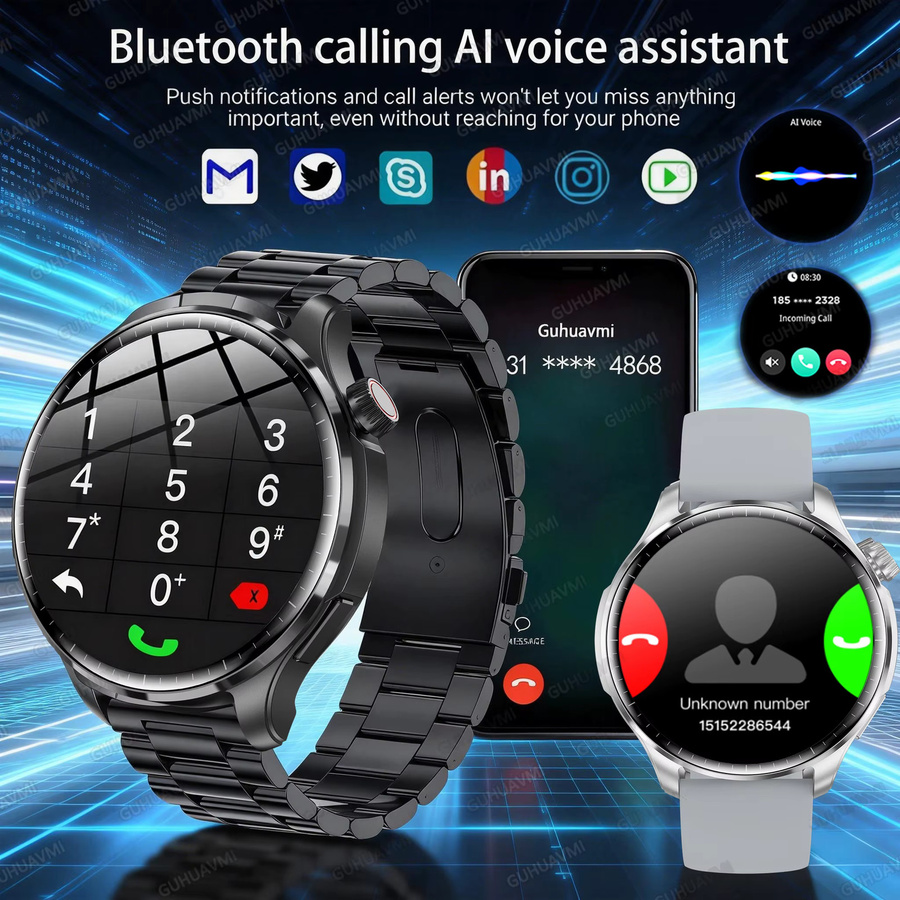 GUHUAVMI Watch 6 Pro Smartwatch für Herren in Schwarz mit GPS-Tracking, NFC, HD AMOLED-Bildschirm, Kompass, Bluetooth-Anruffunktion und IP68 Wasserdichtigkeit - Bild 3