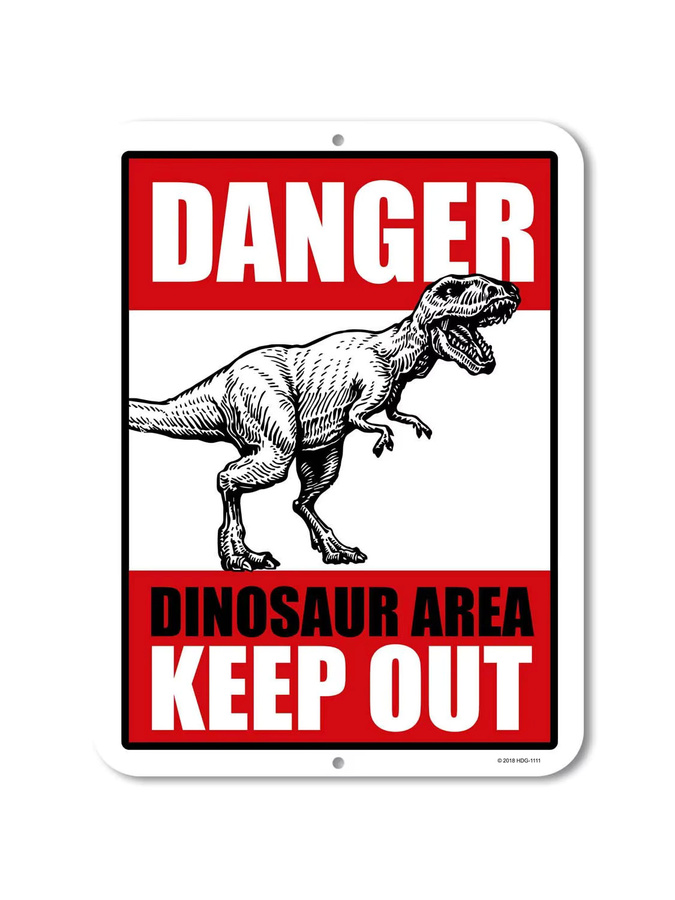 Honey Dew Gifts Dinosaurier-Blechschild Danger Dinosaur Area Keep Out Dekoration für Kinderzimmer, Mehrfarbig, B: 22,86 cm, H: 14,0 cm - Bild 2