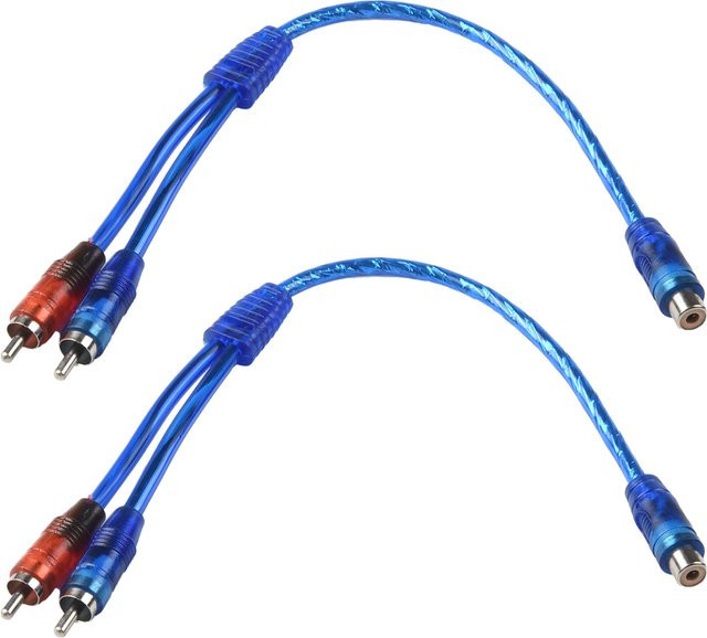 2er-Set RCA Y-Splitter Adapterkabel Blau, 1 Buchse auf 2 Stecker für Computer und Audio-Geräte - Bild 1