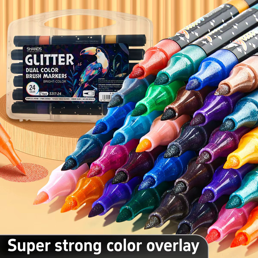 SHANDS Dual-Tip Metallic-Stifte in Multicolour mit Brush- und Fineliner-Spitze auf Wasserbasis für Scrapbooking und DIY-Projekte - Bild 1