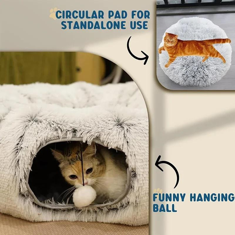 Yiran Furniture Plüsch Katzen Tunnelbett mit Kissen und 3 Peekaboo-Formen für Wohnungskatzen - Bild 4