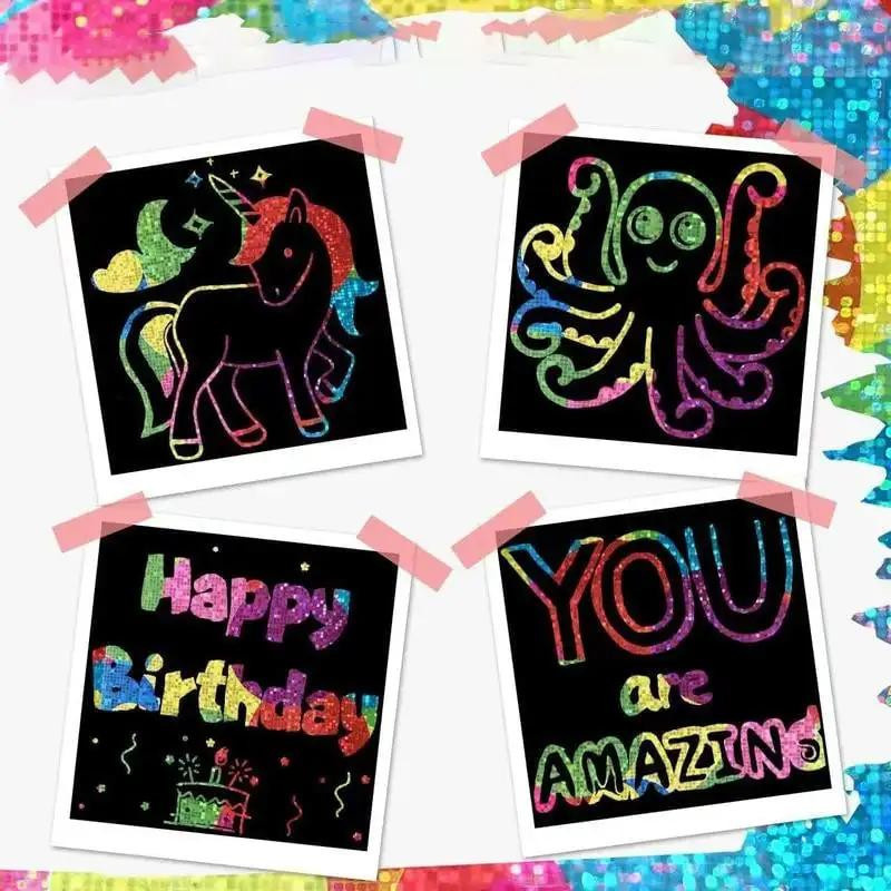 Yiran Furniture DIY Regenbogen-Magie-Kratzpapier-Kunstset mit 100 Blatt buntem Scraping-Malpapier für Kinder - Bild 3