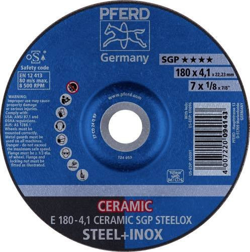PFERD Schruppscheibe CERAMIC SG STEELOX für Stahl und Edelstahl, Farbe: Blau, Durchmesser: 180 mm, Bohrungs-Ø: 22,23 mm - Bild 1