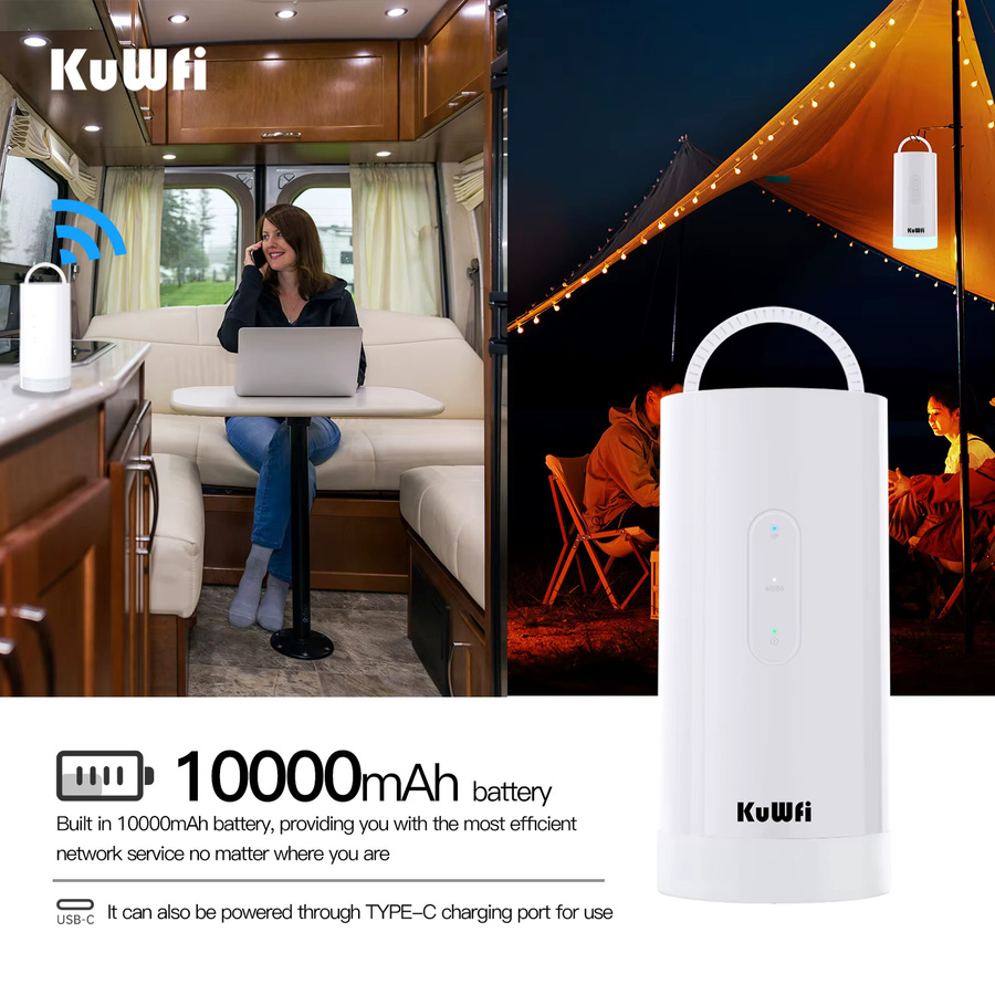 KuWFi Tragbarer CAT6 4G LTE Router mit 10000mAh Akku und LED-Beleuchtung, Dual-Band WLAN Hotspot 1200Mbps in Weiß - Bild 3