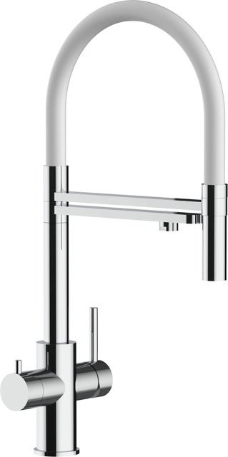 VIZIO 5-Wege Küchenarmatur aus Edelstahl mit 360° schwenkbarem Auslauf, abnehmbarer 2-Strahl-Handbrause und Filterfunktion in Weiß und Silber - Bild 1