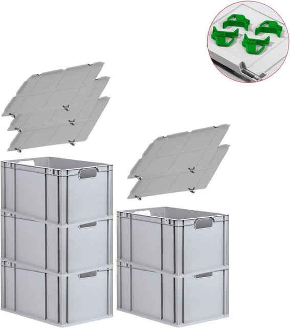 PROREGAL Spar Set 5x Eurobox Nextgen Economy mit Auflagedeckel und 4x Schiebeschnappverschlüssen in Grün, H x B x T: 32 x 40 x 60 cm - Bild 1