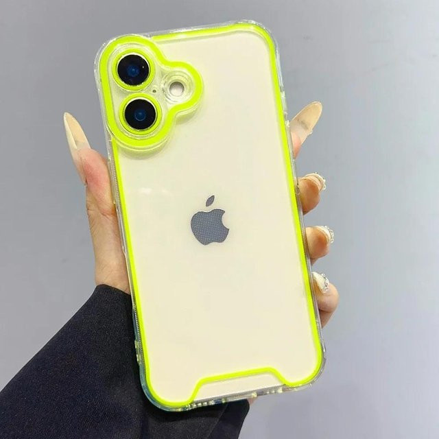 Neon Fluoreszierende Handyhülle von Rui Di für iPhone 11 bis iPhone 17 Pro Max, Transparent Gelb mit Kameraschutz - Bild 1