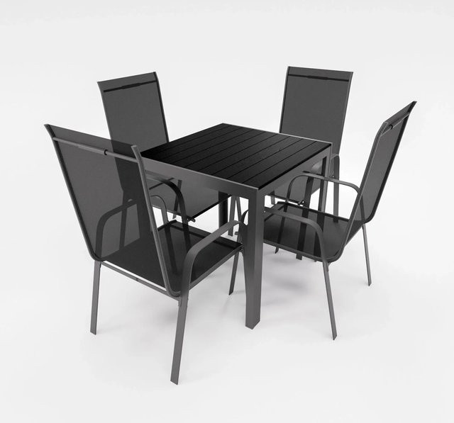 Lex Gartenmöbel Set 5-teilig mit Aluminium Tisch und 4 Stapelsesseln in Anthrazit - Bild 1